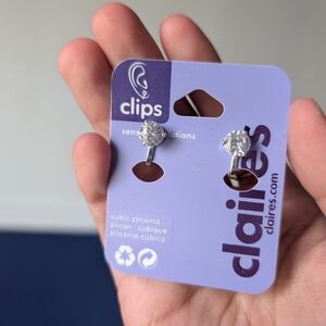 Claire's Silver Cubic Zirconia Clip Earrings